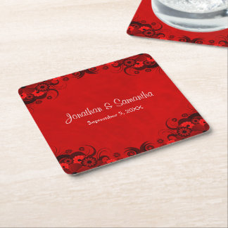 Posavasos Cuadrado De Papel Bastones de papel cuadrado de Gótico floral rojo o