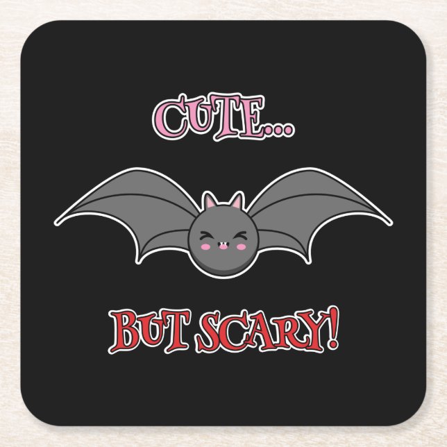 Posavasos Cuadrado De Papel Bat lindo pero asustado (Anverso)