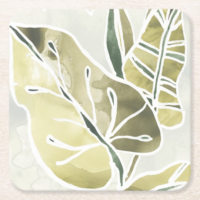 Posavasos Cuadrado De Papel Batik Leaves (Anverso)