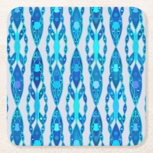 Posavasos Cuadrado De Papel Batik tribal - Gris azulado y plateado de zafiro