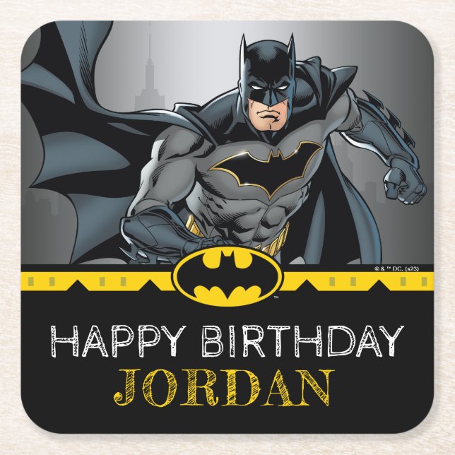 Posavasos Cuadrado De Papel Batman | Aniversario feliz de Chalkboard (Anverso)