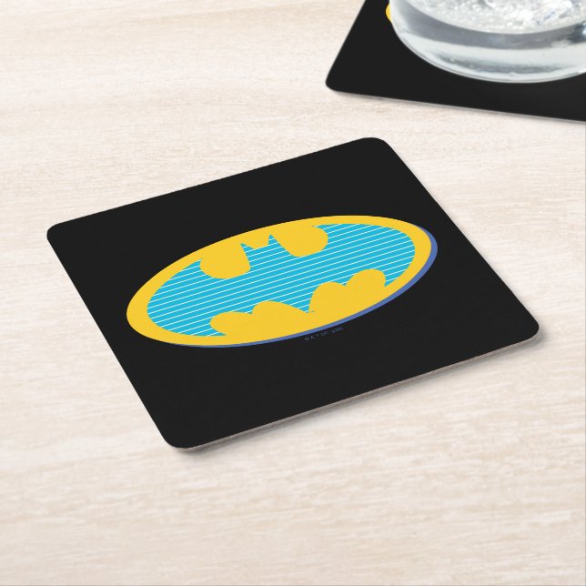 Posavasos Cuadrado De Papel Batman | Símbolo de franjas cian (En perspectiva)
