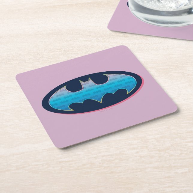 Posavasos Cuadrado De Papel Batman | Símbolo rosa y azul (En perspectiva)