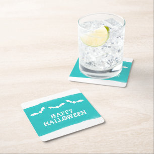 Posavasos Cuadrado De Papel Bats de color blanco verde azulado Halloween