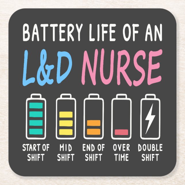 Posavasos Cuadrado De Papel Battery life of an L&D nurse humor chart (Anverso)