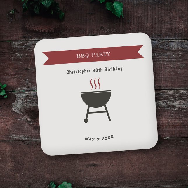 Posavasos Cuadrado De Papel BBQ Fiesta Birthday Coaster (BBQ Party Coaster)