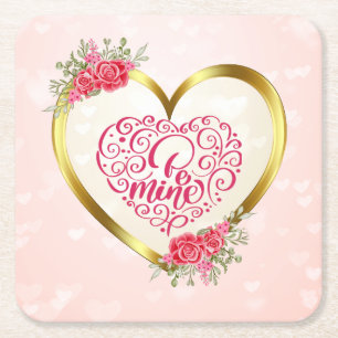 Posavasos Cuadrado De Papel Be Mine" Vintage Text: Happy Valentine Day