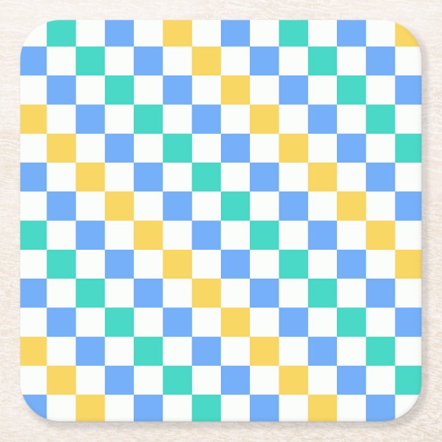 Posavasos Cuadrado De Papel Beach day diagonal checkerboard pattern (Anverso)