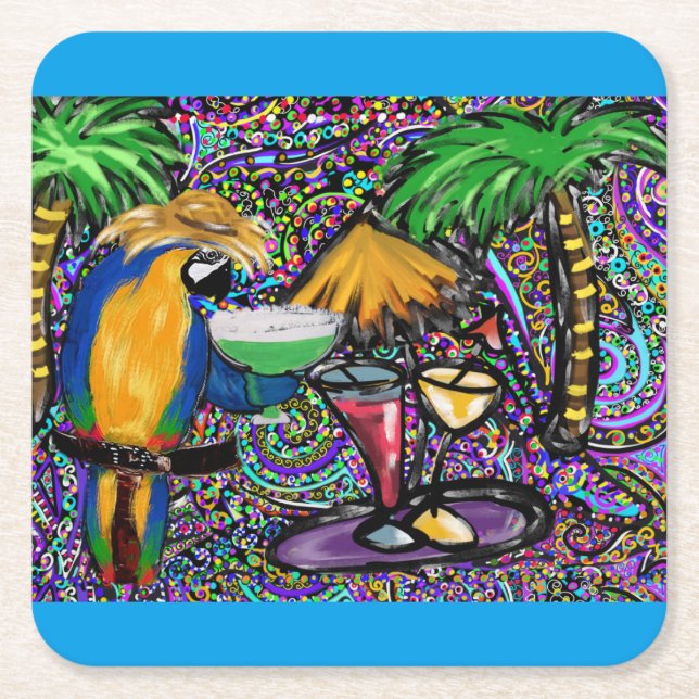 Posavasos Cuadrado De Papel Beach Fiesta Parrot (Anverso)