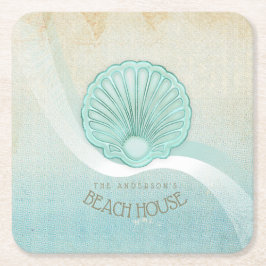 Posavasos Cuadrado De Papel Beach House Clam Shell Aqua Blue ID623