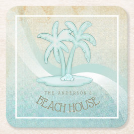 Posavasos Cuadrado De Papel Beach House Palm Trees Aqua ID623