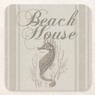 Posavasos Cuadrado De Papel Beach House Seahorse Seashore