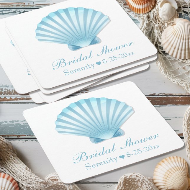 Posavasos Cuadrado De Papel Beach Nautical Bridal Shower Shell Blue Turquoise (Subido por el creador)