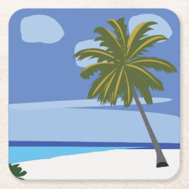 Posavasos Cuadrado De Papel Beach Palm Tree Vacation Beach House