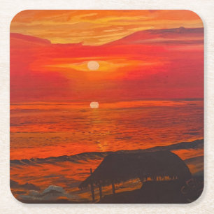 Posavasos Cuadrado De Papel Beach Shack, original de Gary Poling
