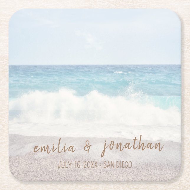 Posavasos Cuadrado De Papel Beach Wedding | Seaside Wedding (Anverso)