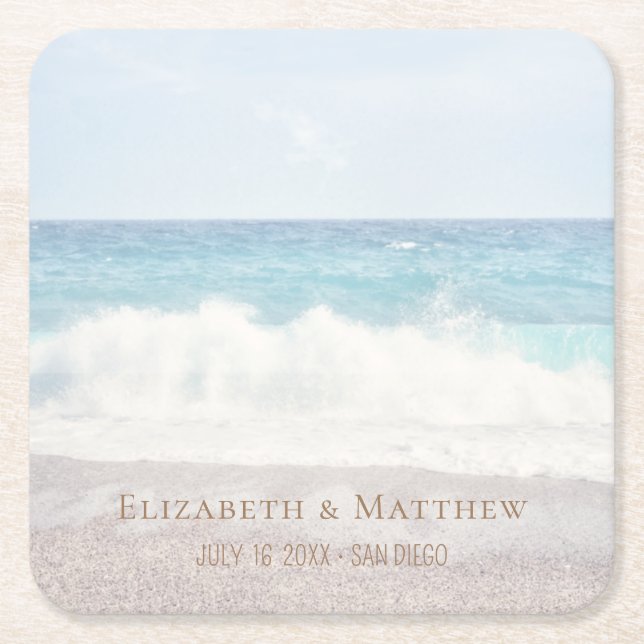 Posavasos Cuadrado De Papel Beach Wedding | Seaside Wedding (Anverso)