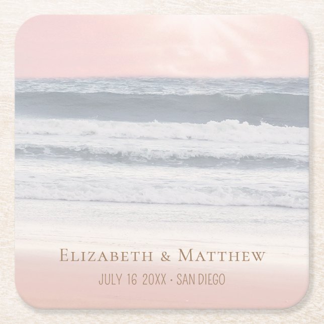 Posavasos Cuadrado De Papel Beach Wedding | Seaside Wedding (Anverso)