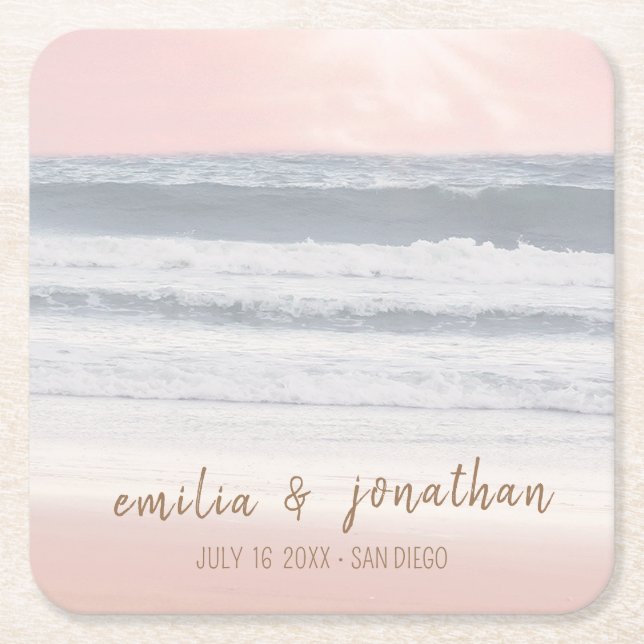 Posavasos Cuadrado De Papel Beach Wedding | Seaside Wedding (Anverso)