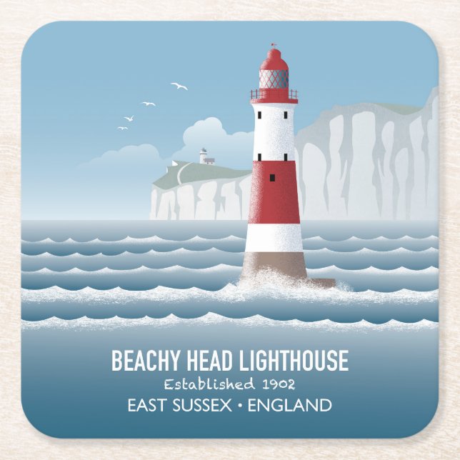Posavasos Cuadrado De Papel Beachy Head Lighthouse (Anverso)