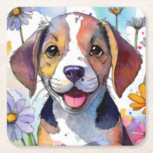 Posavasos Cuadrado De Papel Beagle Dog Paper Coaster