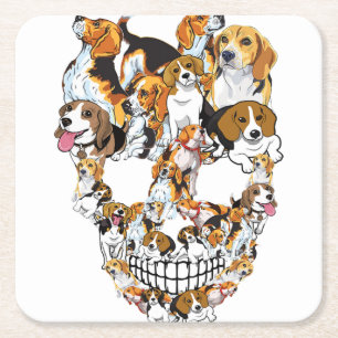 Posavasos Cuadrado De Papel Beagle Skull Dog Amantes del horror Funny Hallowee