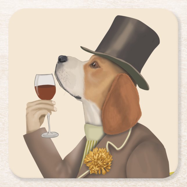 Posavasos Cuadrado De Papel Beagle Wine Snob (Anverso)