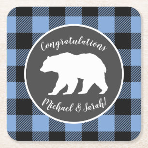 Posavasos Cuadrado De Papel Bear Baby Shower Boy Blue