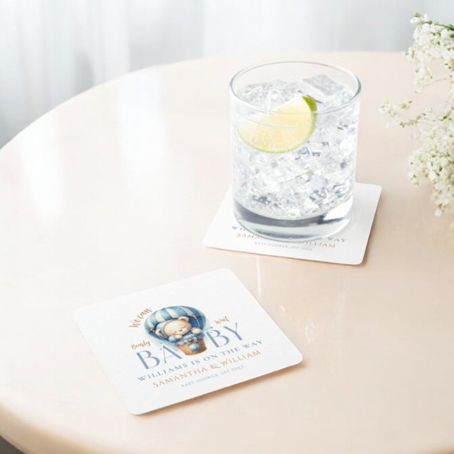 Posavasos Cuadrado De Papel Bear Bear Blue Balloon Rige (Subido por el creador)