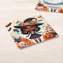 Posavasos Cuadrado De Papel Beautiful little witch halloween party