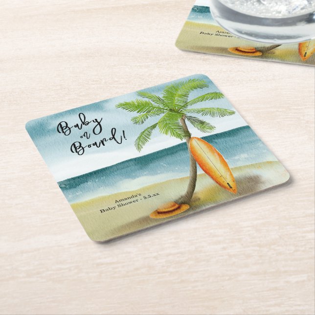 Posavasos Cuadrado De Papel Bebé a bordo de Baby Shower (En perspectiva)