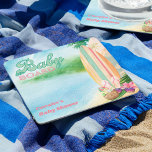 Posavasos Cuadrado De Papel Bebé a bordo de la playa de verano tropical<br><div class="desc">Bebé a bordo de las costas decoradas con acuarela de ensueño playa,  tablas de surf,  accesorios de verano,  cócteles y tipografía retro. Tema neutral de género para tu luau,  surf o temas de playa revelan o ducha de bebé para niña o niño.</div>