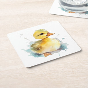 Posavasos Cuadrado De Papel Bebé Duck Watercolor Paper Coaster