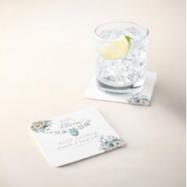 Posavasos Cuadrado De Papel Bebé En Bebé Floral Azul Bebé Ducha