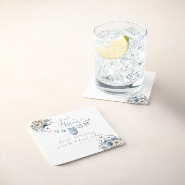 Posavasos Cuadrado De Papel Bebé En Bebé Floral Azul Bebé Ducha (Subido por el creador)