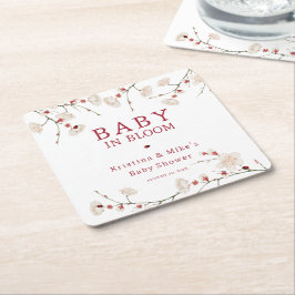 Posavasos Cuadrado De Papel Bebé en flor de cerezo en flor