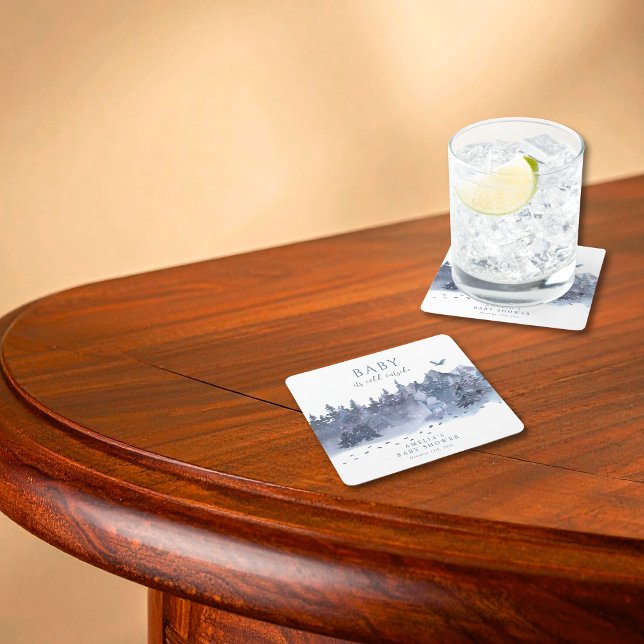 Posavasos Cuadrado De Papel Bebé, hace frío fuera de la estación de Baby Showe (Subido por el creador)