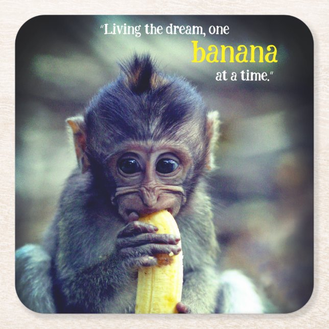 Posavasos Cuadrado De Papel Bebé Mono comiendo banana (Anverso)