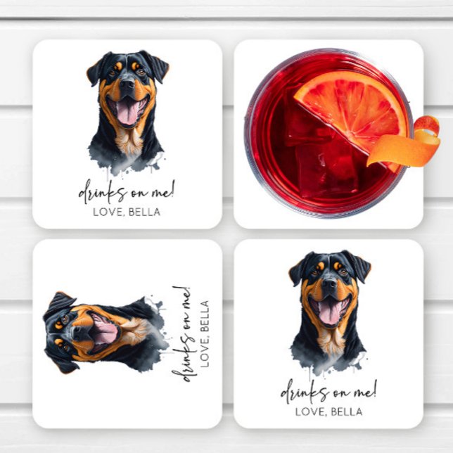 Posavasos Cuadrado De Papel ¡Bebe Sobre Mí! Boda del Mascota del perro Rottwei (Subido por el creador)