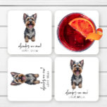 Posavasos Cuadrado De Papel ¡Bebe Sobre Mí! Boda del perro Yorkshire Terrier Y<br><div class="desc">¡Estas son bebidas sobre mí! ¡Boda de papel de Yorkshire Terrier Yorkie Dog!</div>