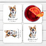 Posavasos Cuadrado De Papel ¡Bebe Sobre Mí! Pembroke Welsh Corgi Mascota Boda<br><div class="desc">¡Estas son bebidas sobre mí! Pembroke Galés Corgi Perro Mascota Boda Papel Astras!</div>