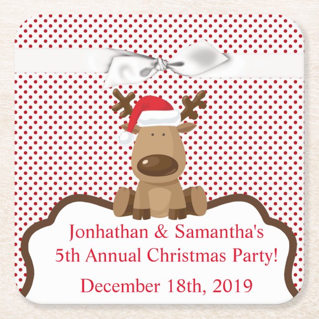 Posavasos Cuadrado De Papel Beber Astras Navidades de reno XMAS Polka Dot P (Anverso)