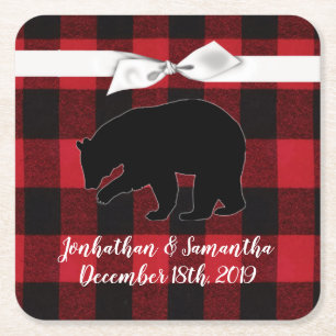 Posavasos Cuadrado De Papel Beber Astras Rojas Búfalo Enjuiciado Oso Negro