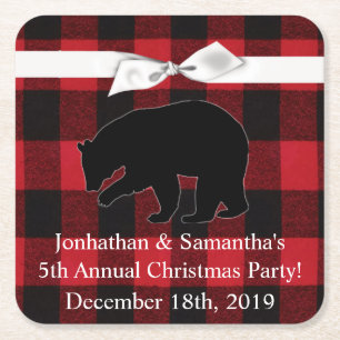 Posavasos Cuadrado De Papel Beber Astras Rojas Placa Oso Negro