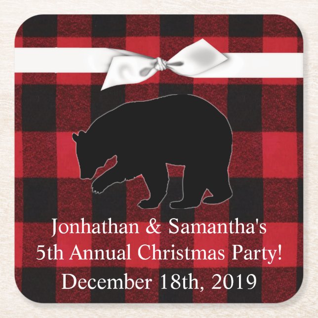 Posavasos Cuadrado De Papel Beber Astras Rojas Placa Oso Negro (Anverso)