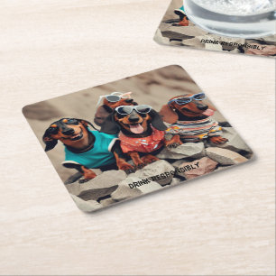 Posavasos Cuadrado De Papel Beber Dachshunds Beber Astras