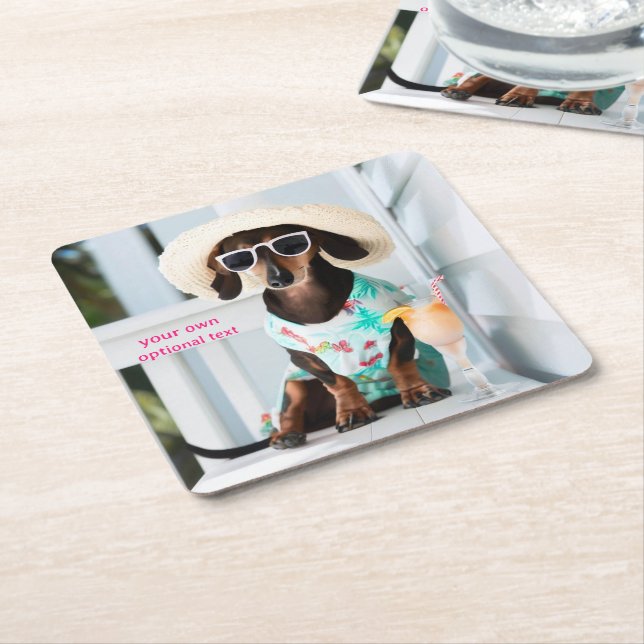 Posavasos Cuadrado De Papel Beber de cóctel Dachshund (En perspectiva)