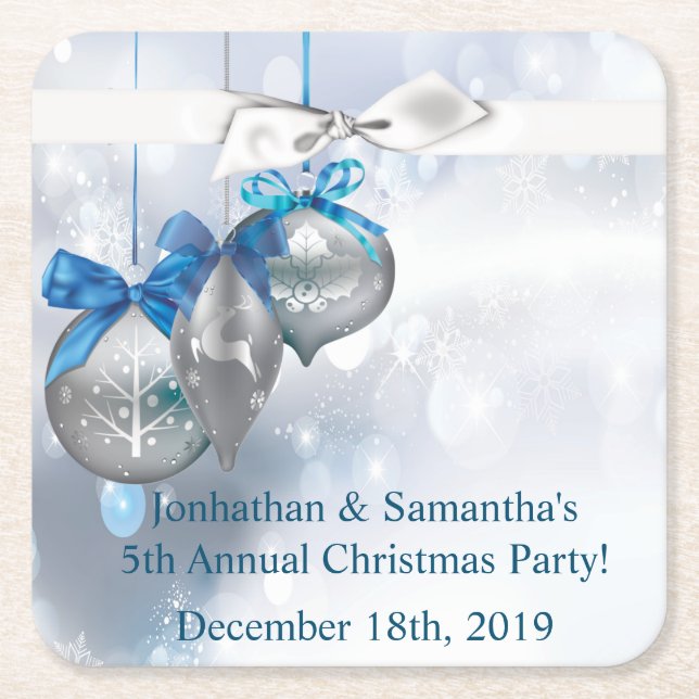 Posavasos Cuadrado De Papel Beber estofados ornamentos Snowflakes Nieve (Anverso)