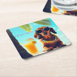Posavasos Cuadrado De Papel Beber Fiesta Dachshund Tropical