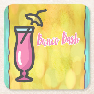 Posavasos Cuadrado De Papel Beber rosa Bunco Bash Coaster